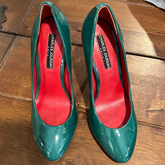 Charles Jourdan Shoes - Charles Jourdan Teal Green Patent Leather Pumps Size 6